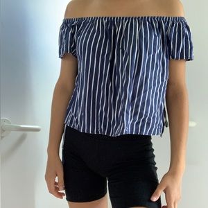 Forever 21 blue striped off the shoulder top